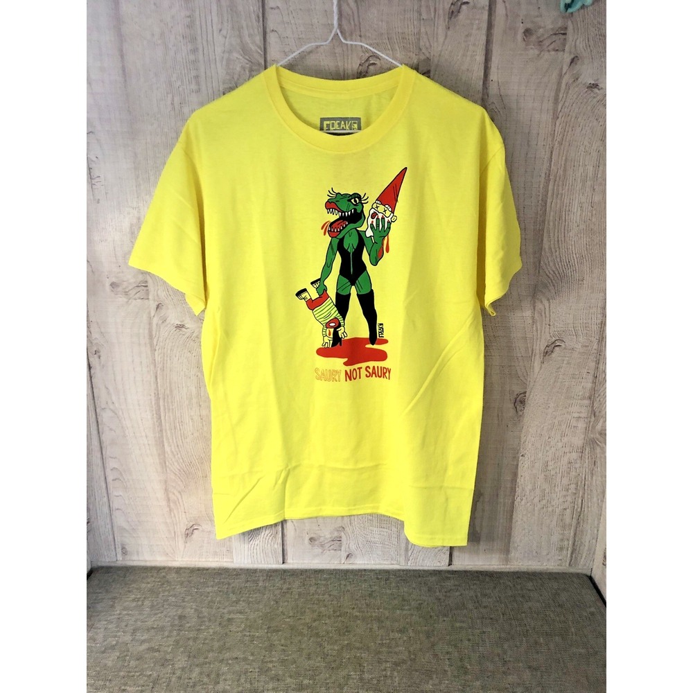 Freaker USA Saury Not Saury Dinosaur Gnome Graphic T-Shirt Yellow Mens Medium